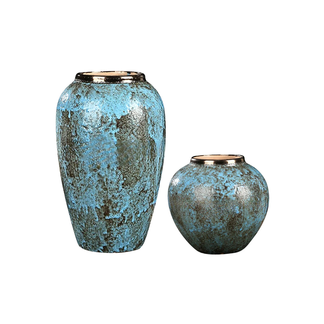 SOGA Home & Living Bundle – Light Blue Ceramic Flower Vases for Elegant Living Room Decor