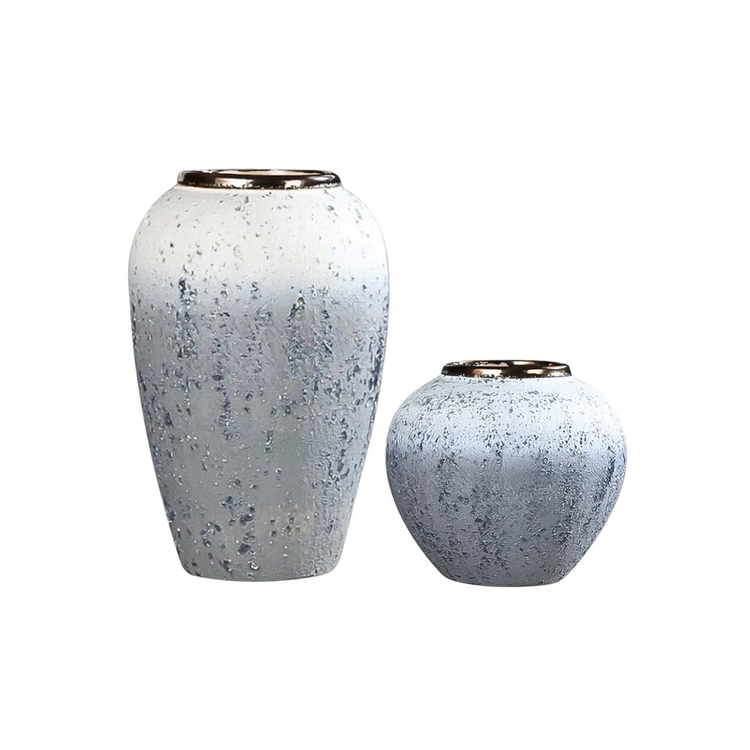 SOGA Home & Living Bundle – White & Grey Ceramic Flower Vases for Elegant Living Room Decor