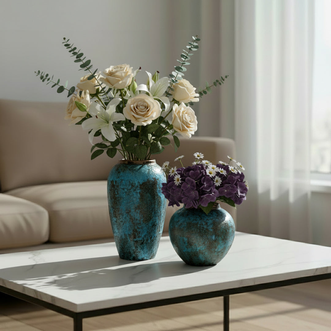 SOGA Home & Living Bundle – Light Blue Ceramic Flower Vases for Elegant Living Room Decor