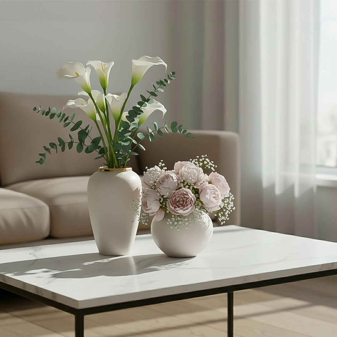 SOGA Home & Living Bundle – Plain White Ceramic Flower Vases for Elegant Living Room Decor