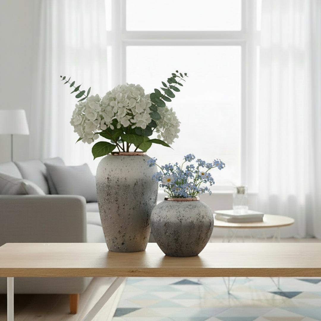 SOGA Home & Living Bundle – White & Grey Ceramic Flower Vases for Elegant Living Room Decor