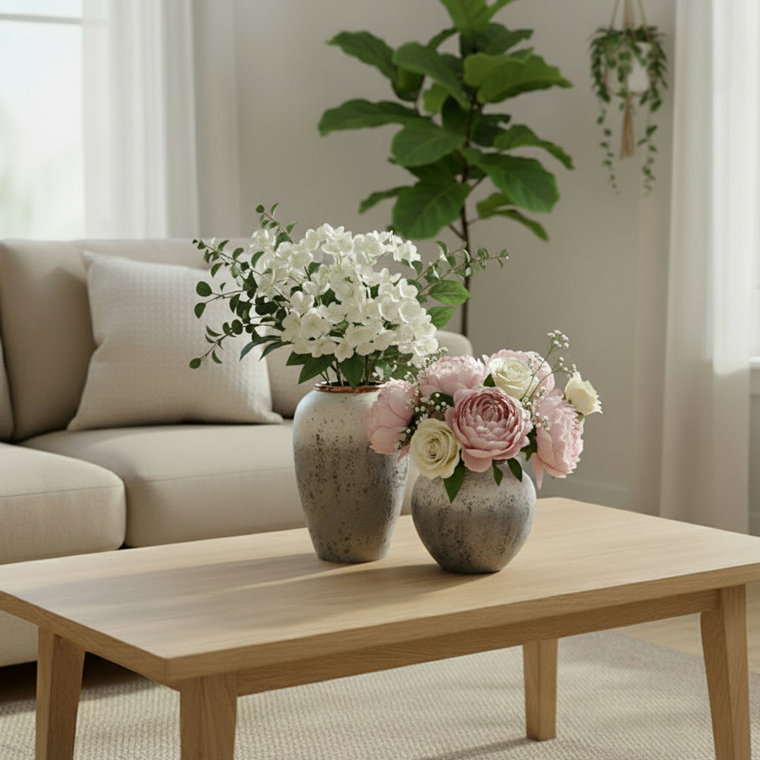 SOGA Home & Living Bundle – White & Grey Ceramic Flower Vases for Elegant Living Room Decor