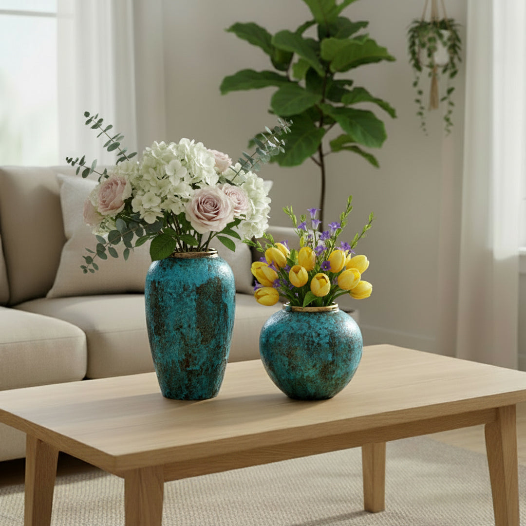 SOGA Home & Living Bundle – Light Blue Ceramic Flower Vases for Elegant Living Room Decor