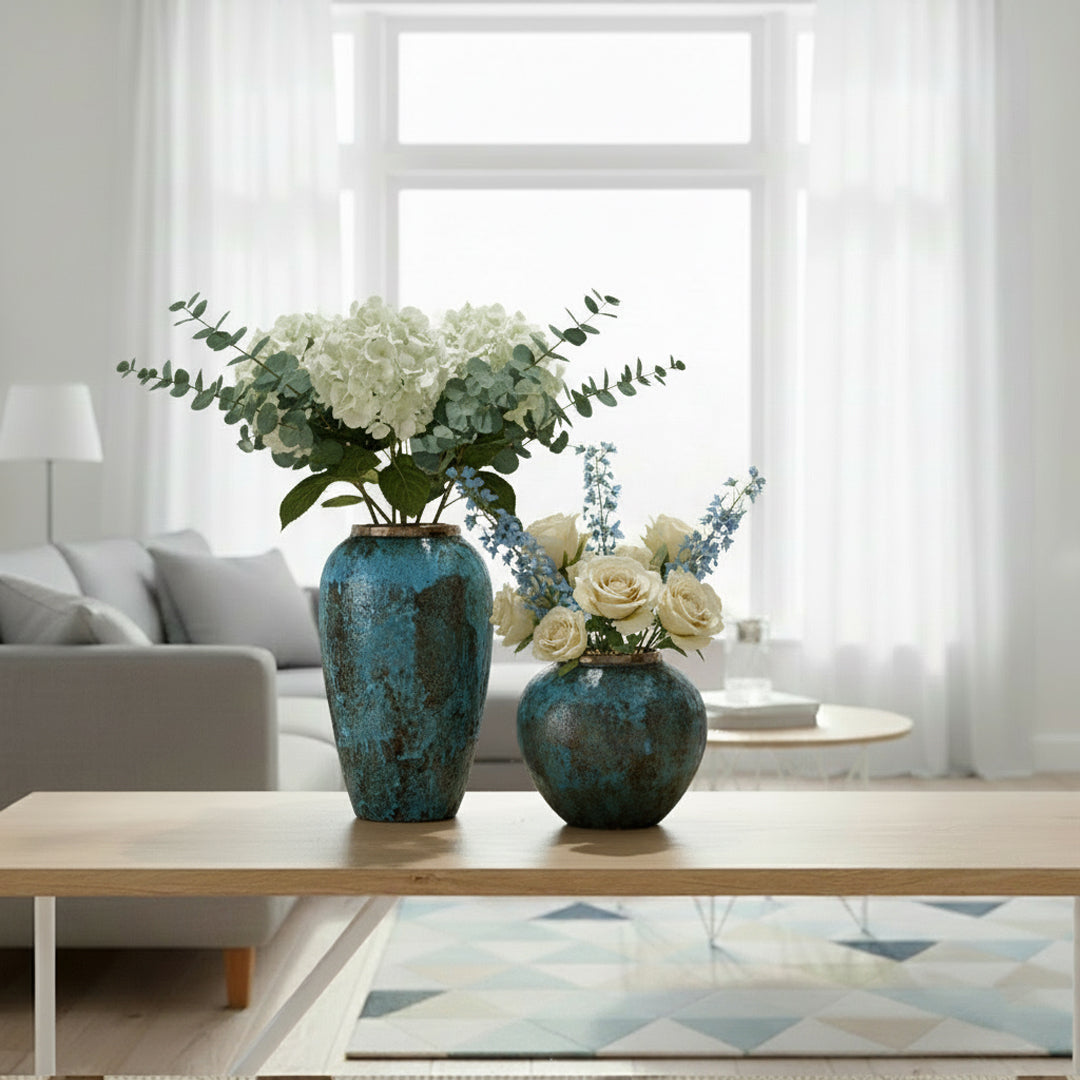 SOGA Home & Living Bundle – Light Blue Ceramic Flower Vases for Elegant Living Room Decor