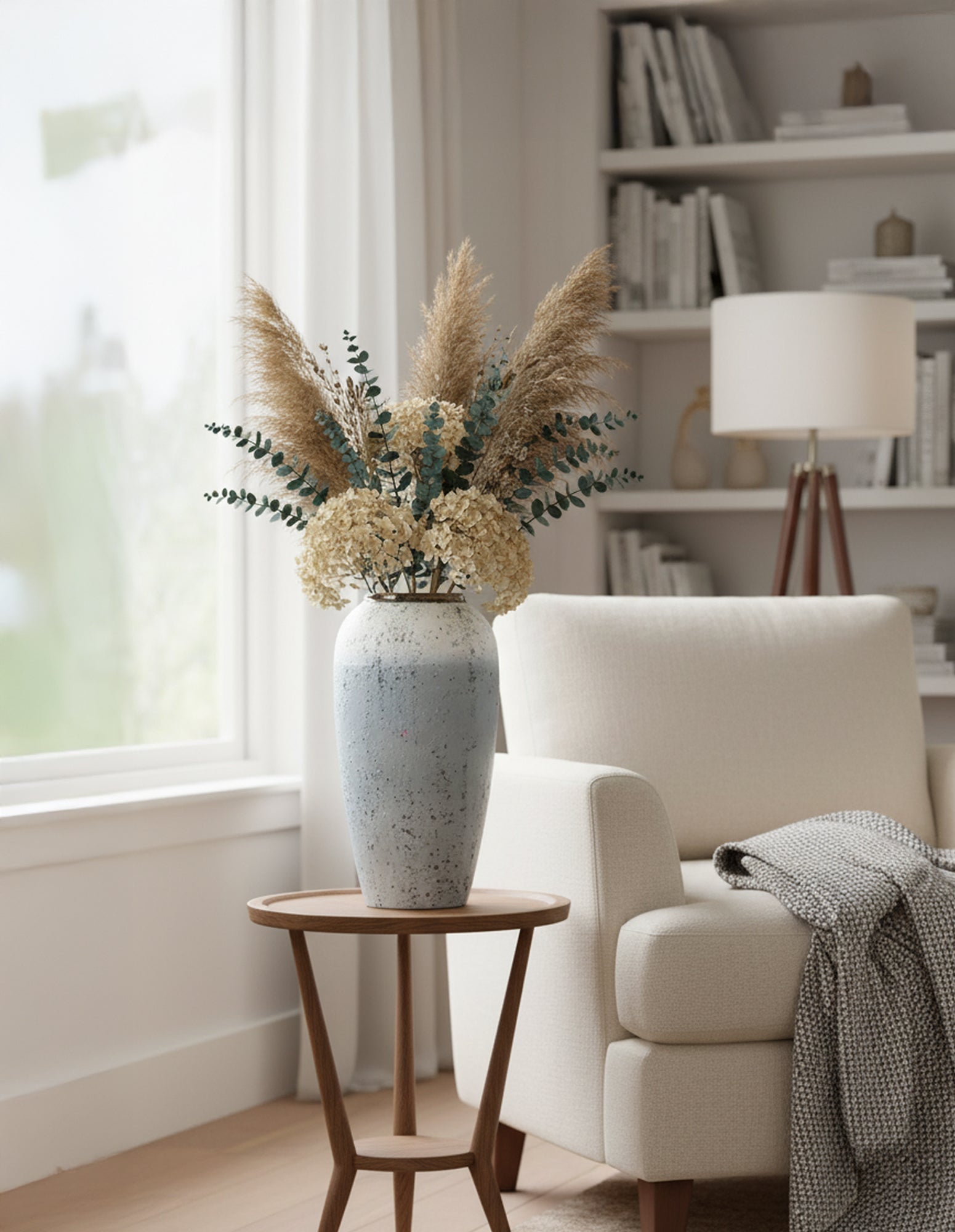 SOGA 35x17cm White and Grey Large Ceramic Flower Vase Elegant Living Room Home Decor