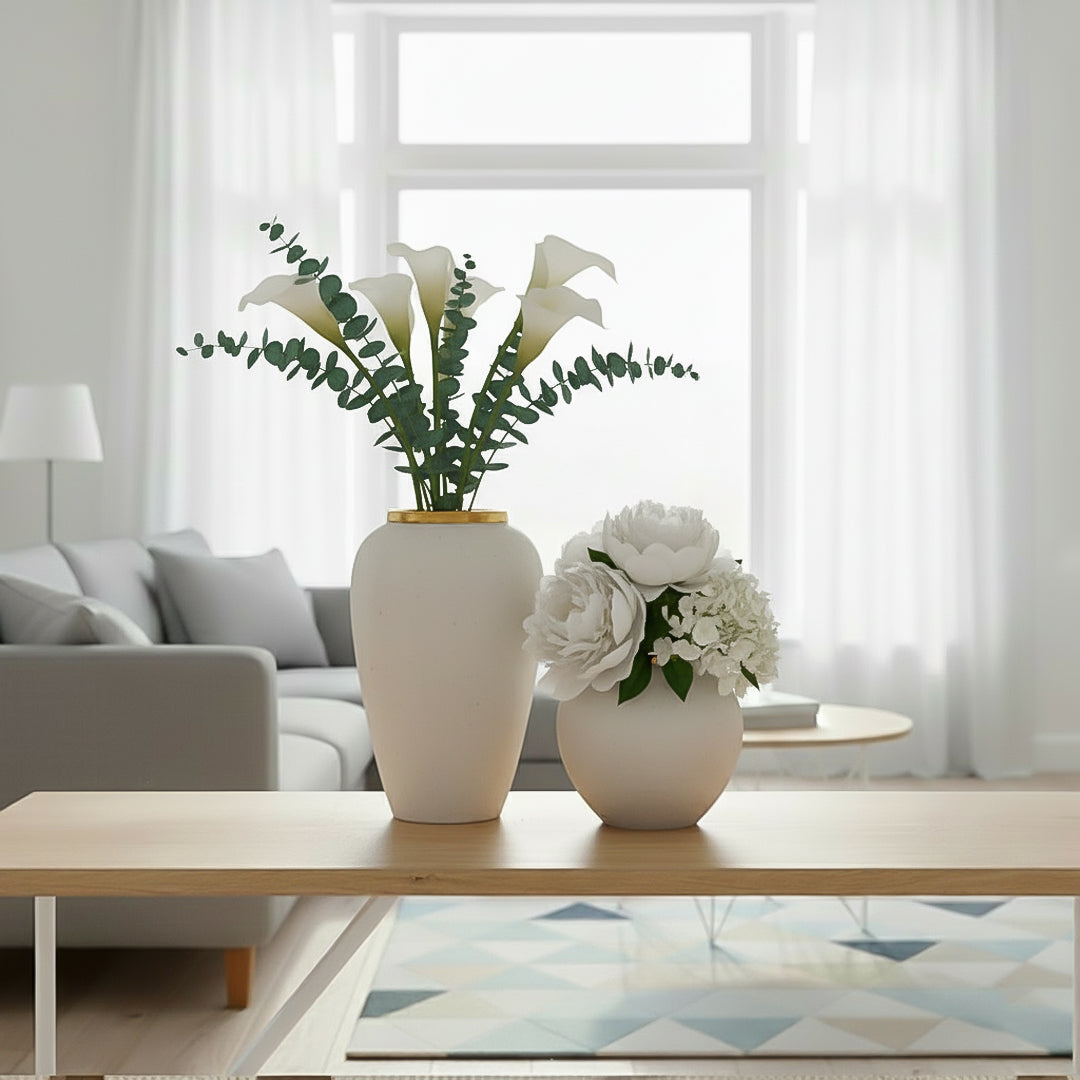 SOGA Home & Living Bundle – Plain White Ceramic Flower Vases for Elegant Living Room Decor