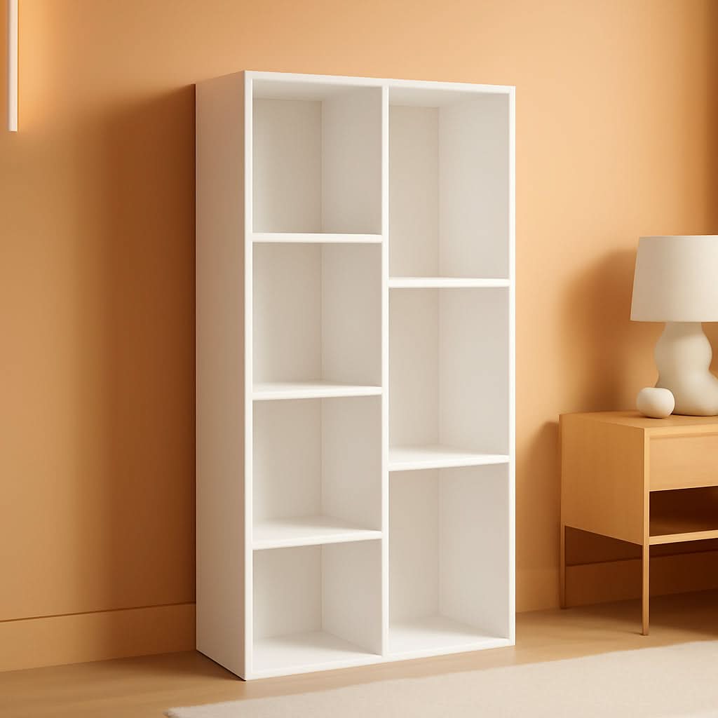 White 7 Compartment Bookcase Shelving Unit For Living Room And Home Office