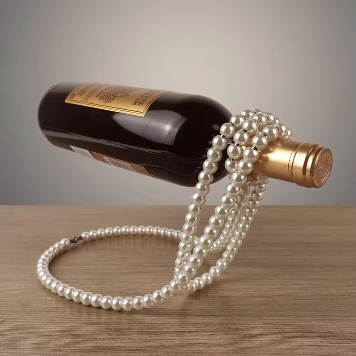 NNEDSZ White Modern Floating Pearl Wine Bottle Holder - Elegant Home Decor, Unique Kitchen Accessory for Dining, Bar, and Living Room