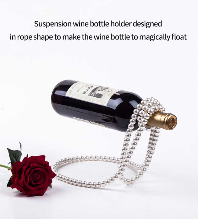 NNEDSZ White Modern Floating Pearl Wine Bottle Holder - Elegant Home Decor, Unique Kitchen Accessory for Dining, Bar, and Living Room