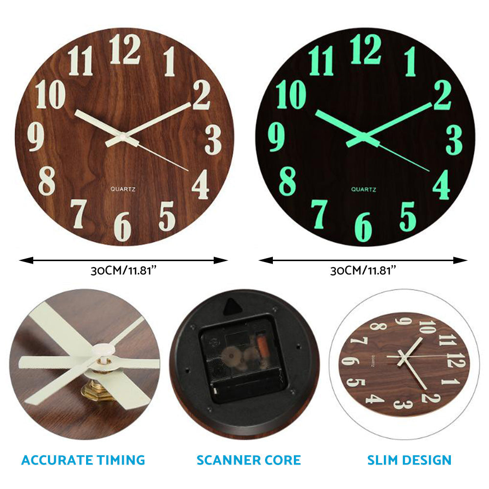 12'' Luminous Wall Clock Suitable for Home Bedroom Living Room